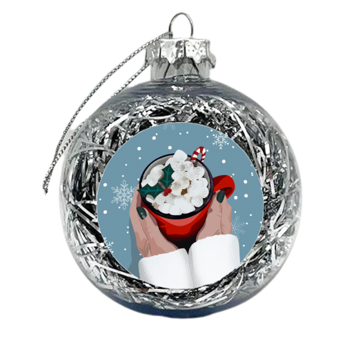 Cosy Christmas fall hot chocolate print - xmas bauble by The Girl Next Draw