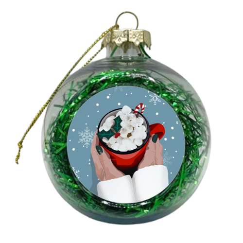 Cosy Christmas fall hot chocolate print - xmas bauble by The Girl Next Draw