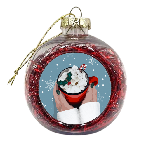 Cosy Christmas fall hot chocolate print - xmas bauble by The Girl Next Draw