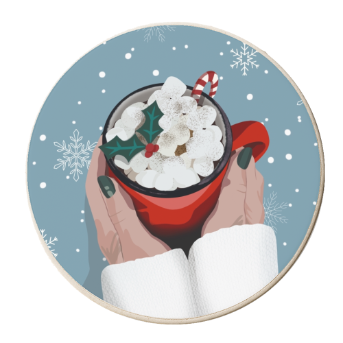 Cosy Christmas fall hot chocolate print - personalised beer coaster by The Girl Next Draw