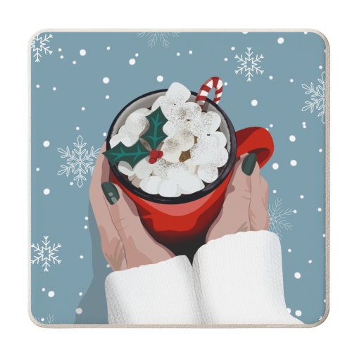 Cosy Christmas fall hot chocolate print - personalised beer coaster by The Girl Next Draw