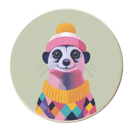 Cosy Meerkat Portrait Illustration - personalised beer coaster by Adam Regester