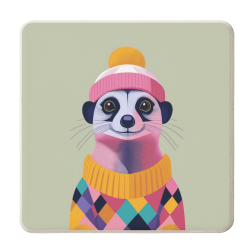 Cosy Meerkat Portrait Illustration - personalised beer coaster by Adam Regester