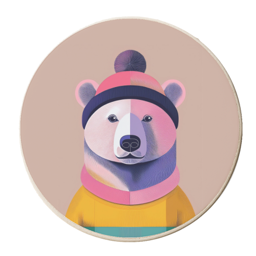 Cosy Polar Bear Illustration - personalised beer coaster by Adam Regester