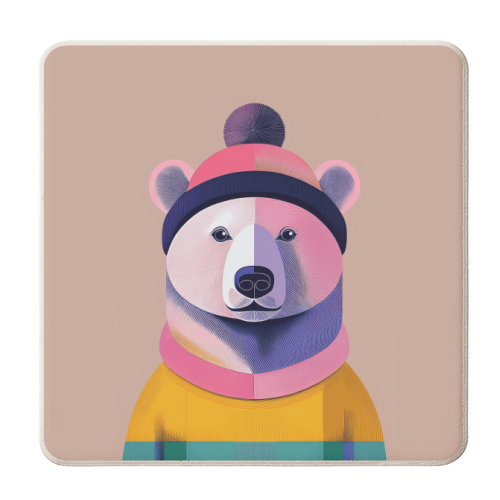 Cosy Polar Bear Illustration - personalised beer coaster by Adam Regester