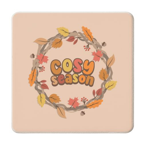 Cosy Season - Autumn Wreath - Fall Vibes - personalised beer coaster by Amy Farmer
