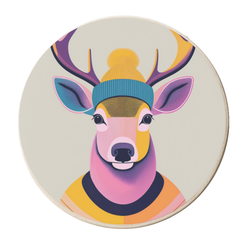 Cosy Winter Reindeer - personalised beer coaster by Adam Regester