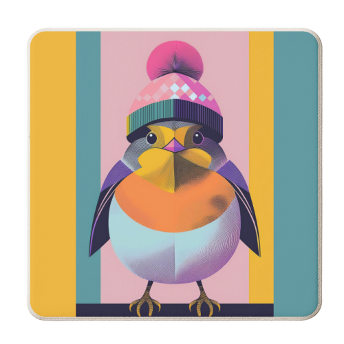 Cosy Winter Robin Illustration - personalised beer coaster by Adam Regester