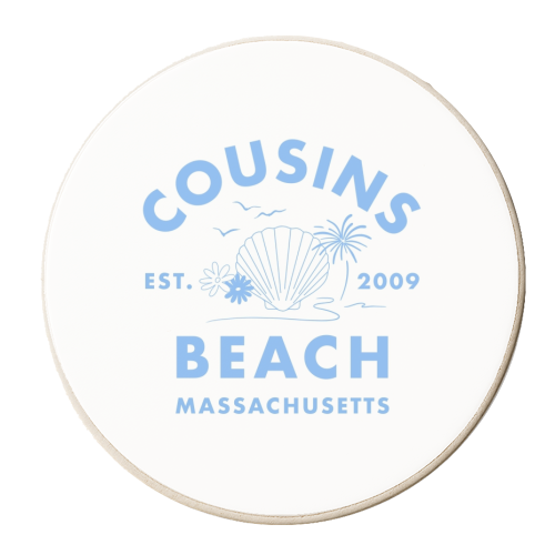 Cousins beach in blue - personalised beer coaster by The Girl Next Draw