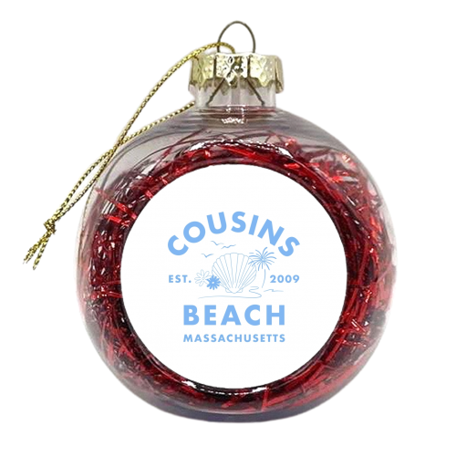 Cousins beach in blue - xmas bauble by The Girl Next Draw
