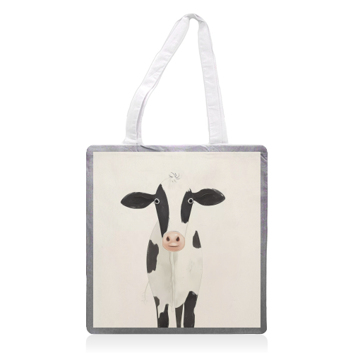 Cow illustration - printed canvas tote bag by haris kavalla