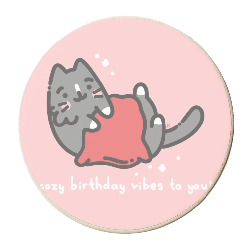 Cozy birthday vibes - personalised beer coaster by Alice Palazon