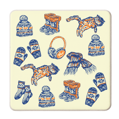 Cozy Blue Winter Aesthetic - personalised beer coaster by EZbie