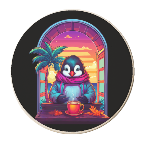 Cozy Penguin with Hot Chocolate - personalised beer coaster by AbstraHaus by EZbie