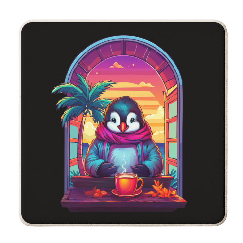 Cozy Penguin with Hot Chocolate - personalised beer coaster by AbstraHaus by EZbie