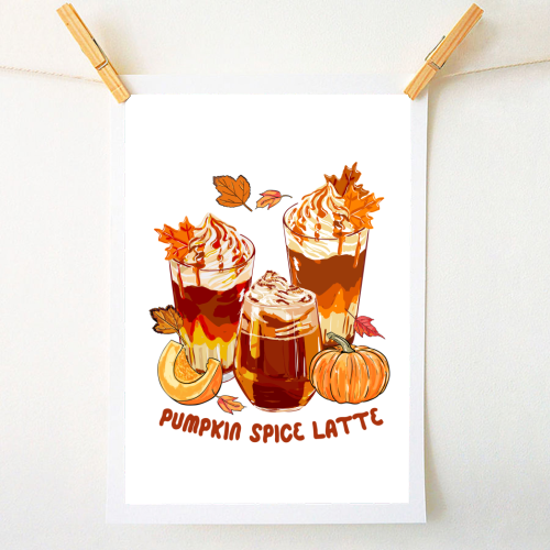 Cozy Pumpkin Spice Latte Retro Illustration - A1 - A4 art print by EZbie