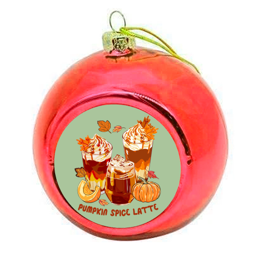 Cozy Pumpkin Spice Latte Retro Illustration - colourful christmas bauble by EZbie