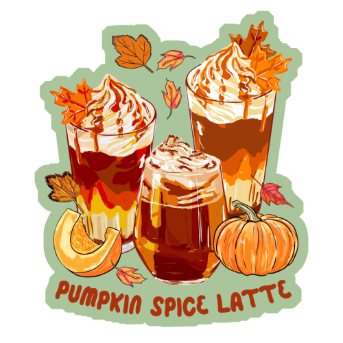 Cozy Pumpkin Spice Latte Retro Illustration - Die Cut Sticker by EZbie