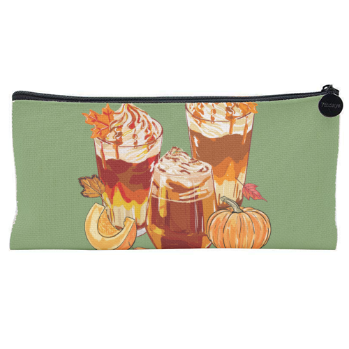 Cozy Pumpkin Spice Latte Retro Illustration - flat pencil case by EZbie