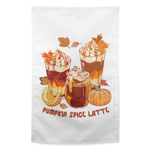 Cozy Pumpkin Spice Latte Retro Illustration - funny tea towel by EZbie