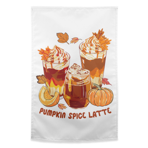 Cozy Pumpkin Spice Latte Retro Illustration - funny tea towel by EZbie