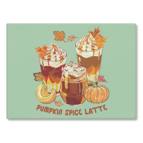 Cozy Pumpkin Spice Latte Retro Illustration - glass chopping board by EZbie
