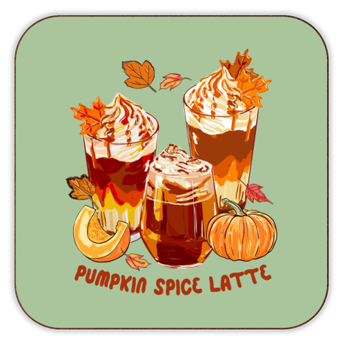 Cozy Pumpkin Spice Latte Retro Illustration - personalised beer coaster by EZbie