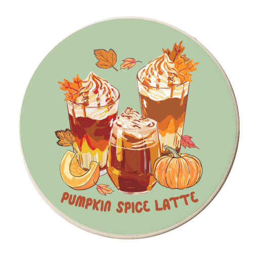 Cozy Pumpkin Spice Latte Retro Illustration - personalised beer coaster by EZbie