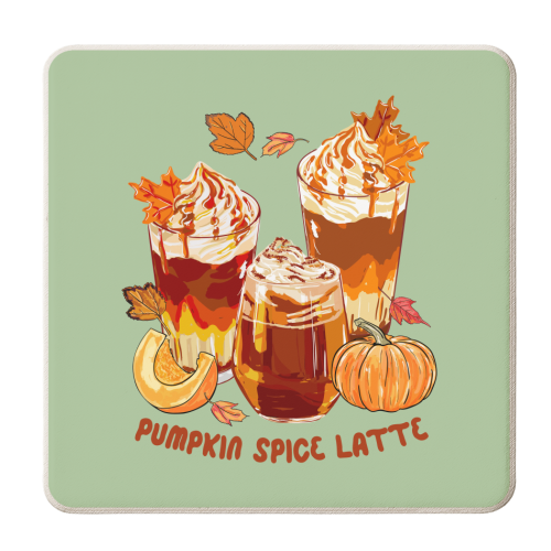 Cozy Pumpkin Spice Latte Retro Illustration - personalised beer coaster by EZbie