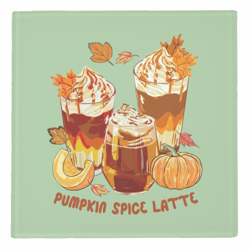 Cozy Pumpkin Spice Latte Retro Illustration - personalised beer coaster by EZbie