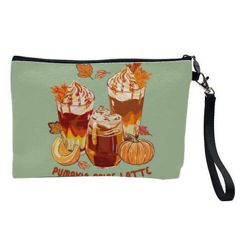 Cozy Pumpkin Spice Latte Retro Illustration - pretty makeup bag by EZbie