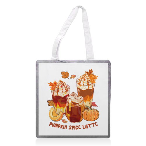 Cozy Pumpkin Spice Latte Retro Illustration - printed canvas tote bag by EZbie