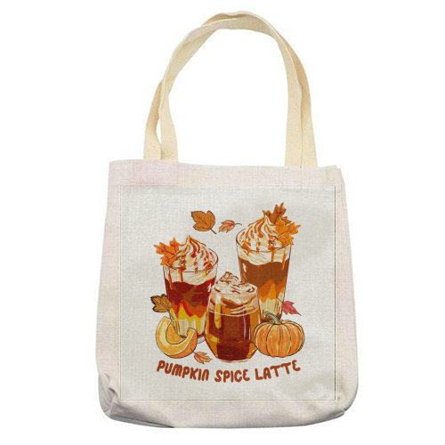 Cozy Pumpkin Spice Latte Retro Illustration - printed canvas tote bag by EZbie
