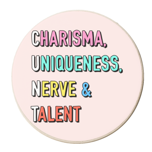 CUNT - Charisma, Uniqueness,  Nerve & Talent (typographic) - personalised beer coaster by Adam Regester