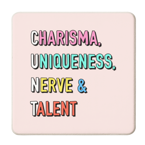 CUNT - Charisma, Uniqueness,  Nerve & Talent (typographic) - personalised beer coaster by Adam Regester