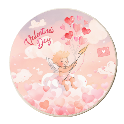 Cupid in the heart clouds - personalised beer coaster by haris kavalla