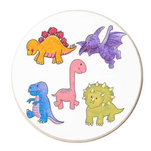 Cute and colourful Dinosaurs - personalised beer coaster by PixieDrew