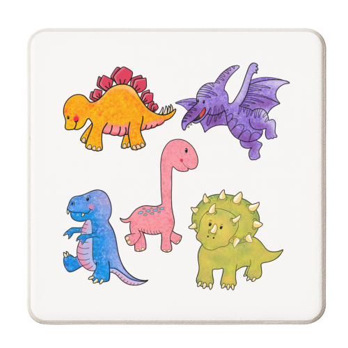 Cute and colourful Dinosaurs - personalised beer coaster by PixieDrew