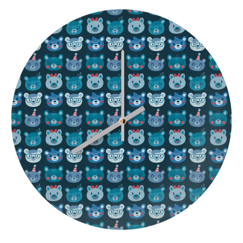 Cute Bear Faces Pattern - quirky wall clock by Claire Stamper