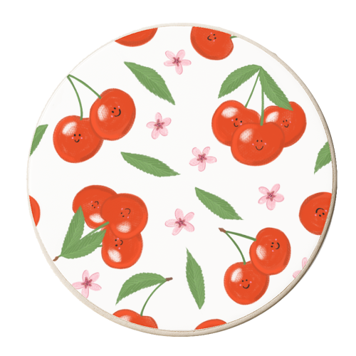 Cute cherry pattern - personalised beer coaster by PixieDrew
