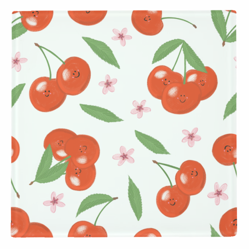 Cute cherry pattern - personalised beer coaster by PixieDrew