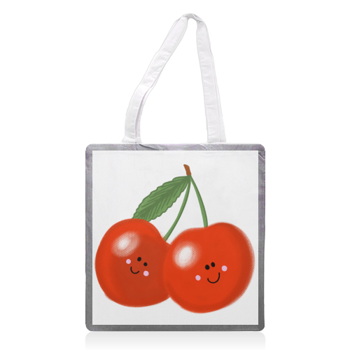 Cute cherry pattern - printed canvas tote bag by PixieDrew