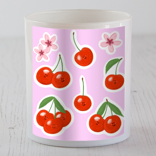 Cute cherry pattern - scented candle by PixieDrew