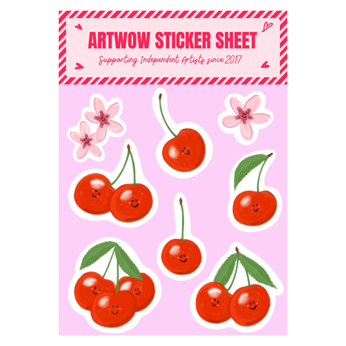 Cute cherry pattern - Sticker Sheet by PixieDrew