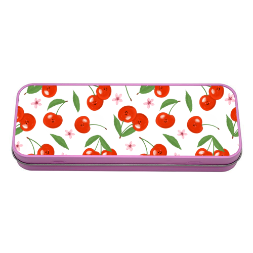 Cute cherry pattern - tin pencil case by PixieDrew