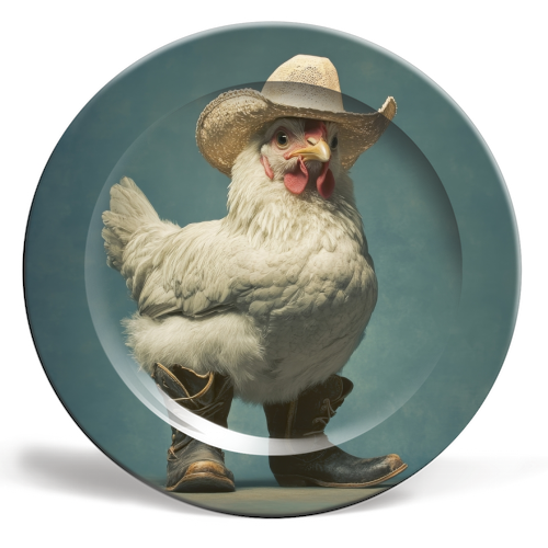 Cute chicken with boots - ceramic dinner plate by DejaReve