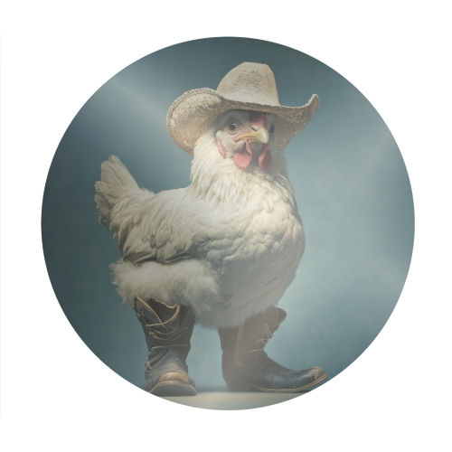 Cute chicken with boots - Circle Sticker by DejaReve