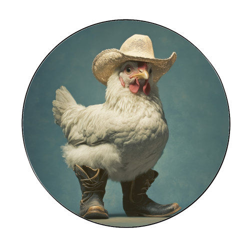 Cute chicken with boots - Circle Sticker by DejaReve