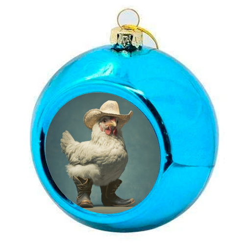 Cute chicken with boots - colourful christmas bauble by DejaReve