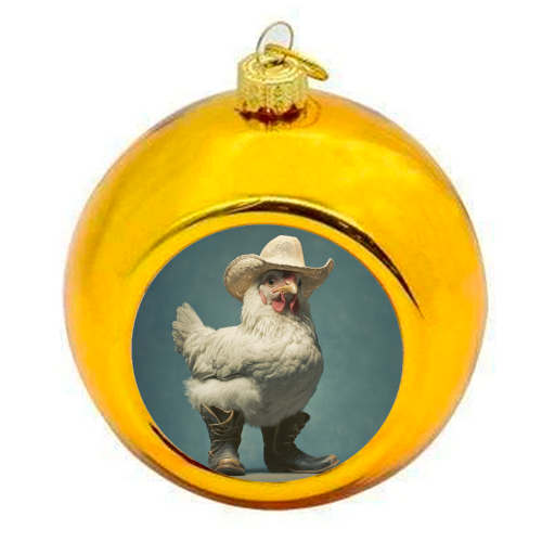 Cute chicken with boots - colourful christmas bauble by DejaReve